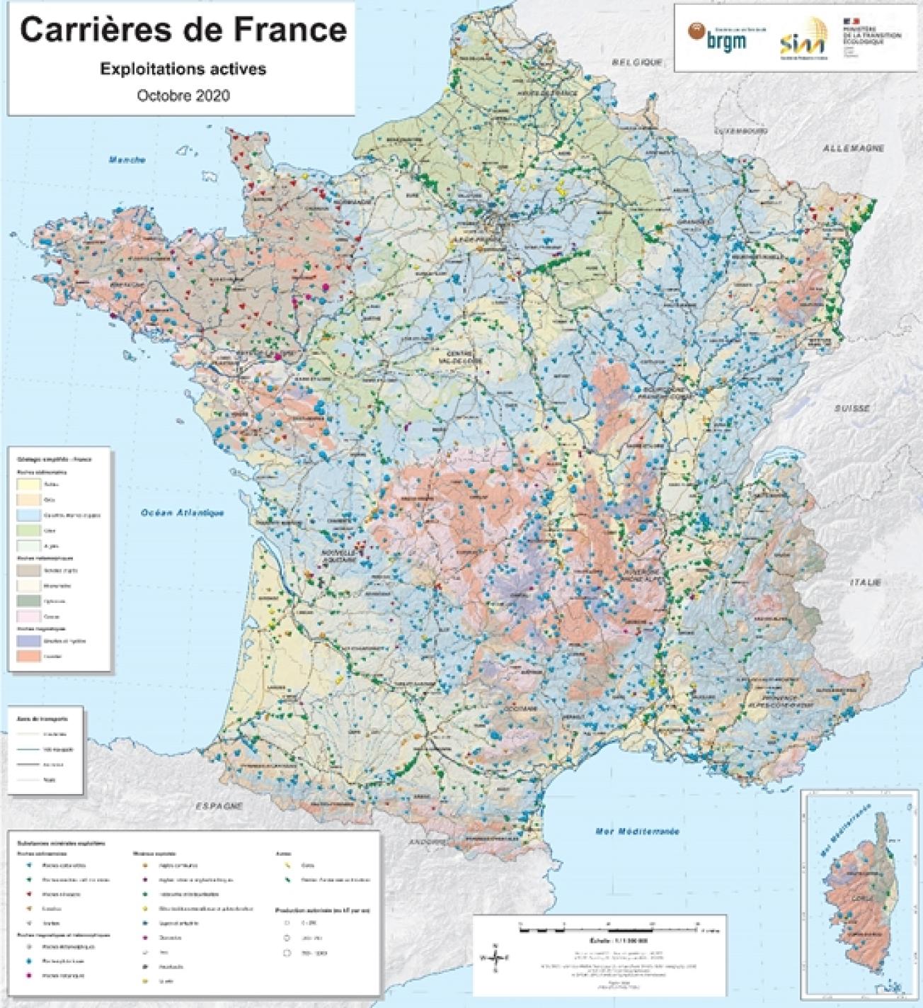 La nouvelle carte des carrières de France en 2020 © BRGM