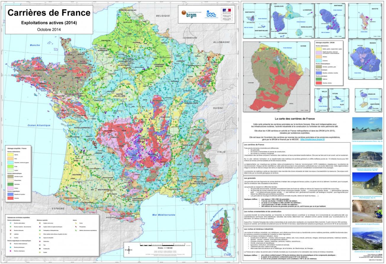Carte des carrières françaises en activité
