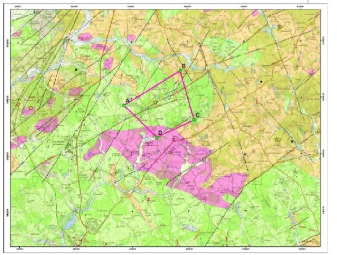 Localisation du PER Pierrepinet sur fond de carte géologique