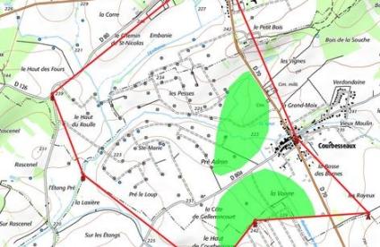 Secteurs exploitables de la concession de Courbesseaux
