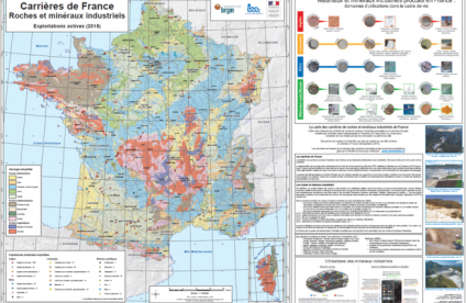 Carte des carrières de roches et minéraux industriels en France, exploitations actives en 2015 © BRGM