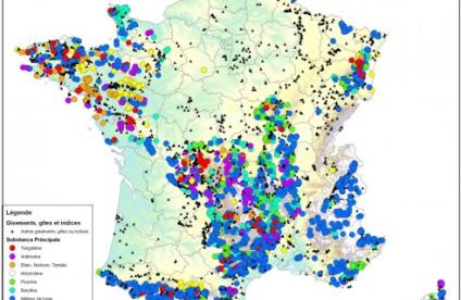 Cartographie des indices et gisements miniers (BRGM - Base Promine) - © BRGM Cartographie des indices et gisements miniers (BRGM - Base Promine)