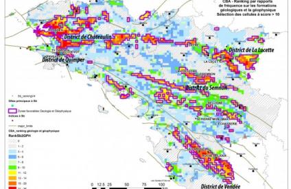 Carte de favorabilité en antimoine du Massif armoricain