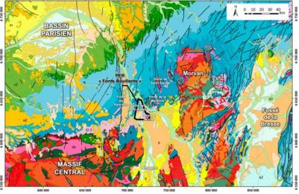 Localisation du PER sur fond de carte géologique