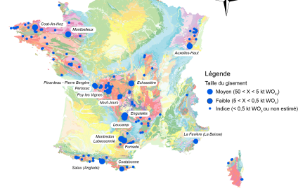 Le tungstène en France métropolitaine : gîtes et indices - © BRGM Le tungstène en France métropolitaine : gîtes et indices
