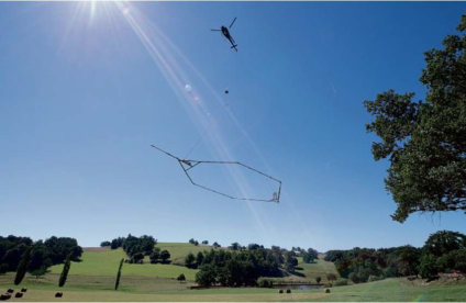 Dispositif de mesure électromagnétique tracté par un hélicoptère lors des levés géophysiques