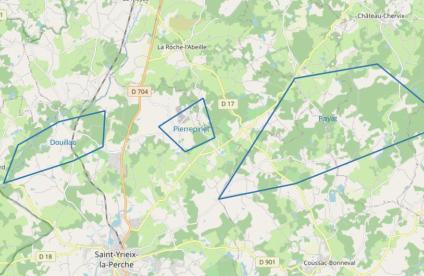 Localisation des trois PER "Douillac", "Fayat" et "Pierrepinet"