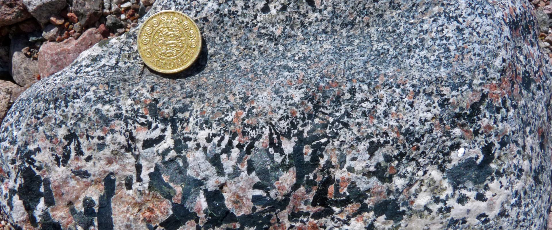 Syénite néphélinique à eudialyte (minerai de terres rares) de Motzfeldt, Groenland