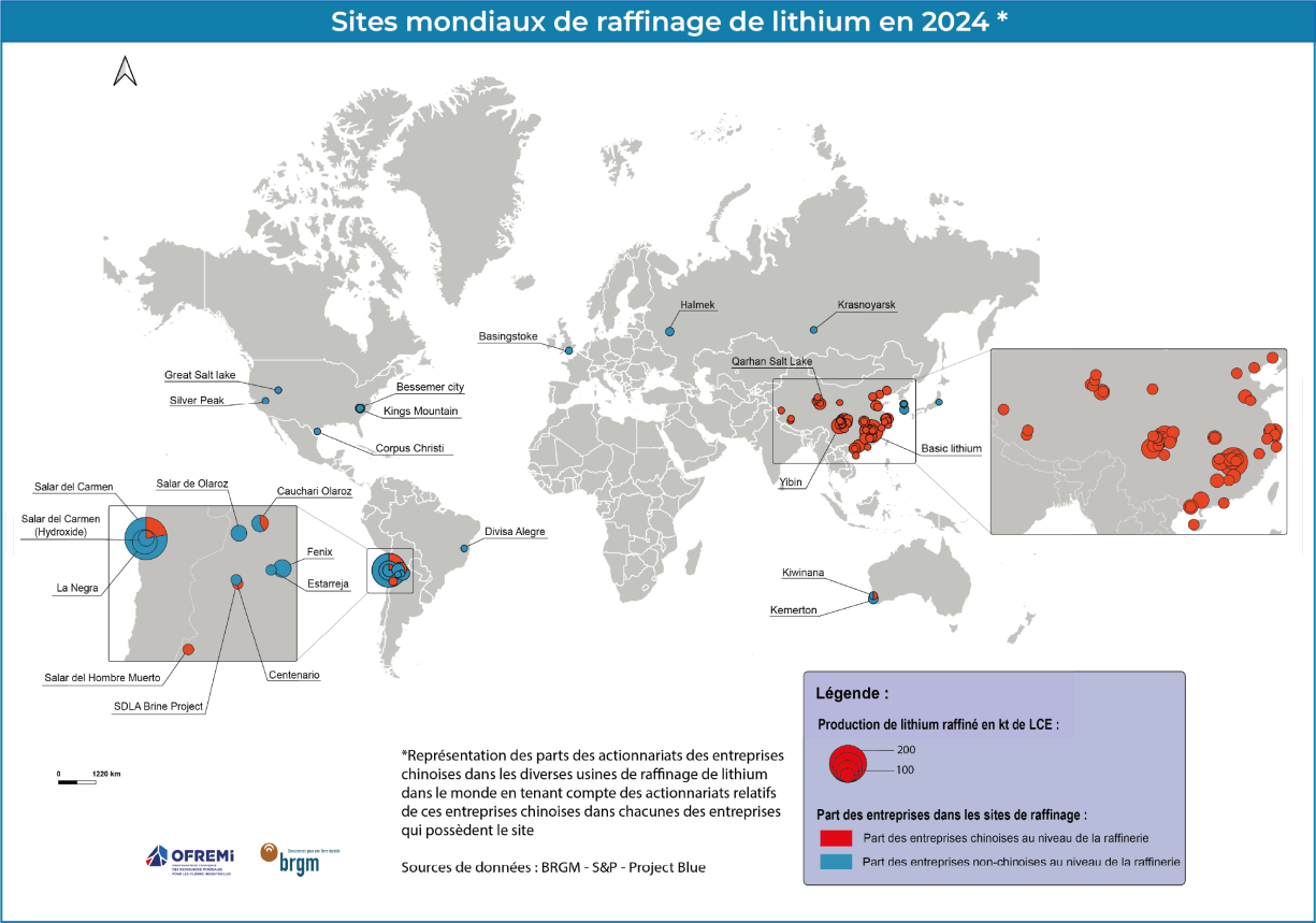 Sites mondiaux de raffinage de lithium en 2024