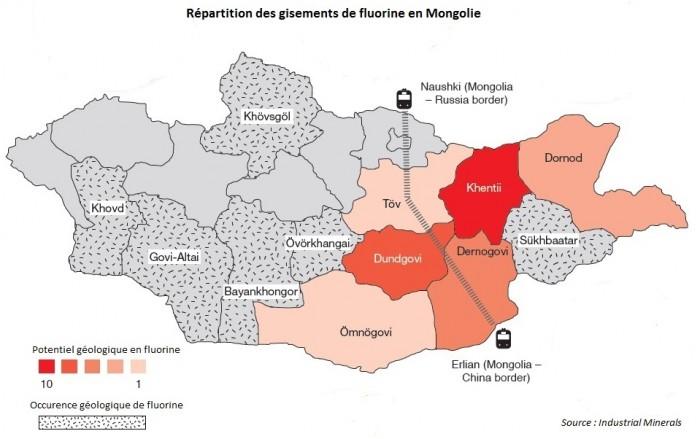 Répartition des gisements de fluorine en Mongolie - © BRGM, Industrial Minerals Répartition des gisements de fluorine en Mongolie