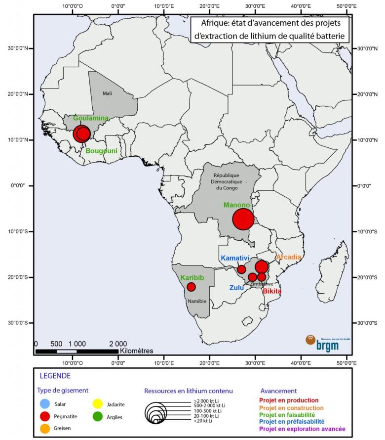 Afrique : état d'avancement des projets d'extraction de lithium de qualité batterie