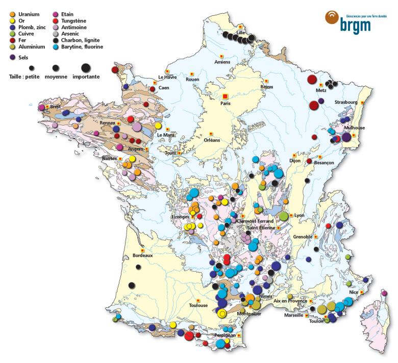 Carte des anciennes principales mines ayant été exploitées en France - BRGM Carte des anciennes principales mines ayant été exploitées en France