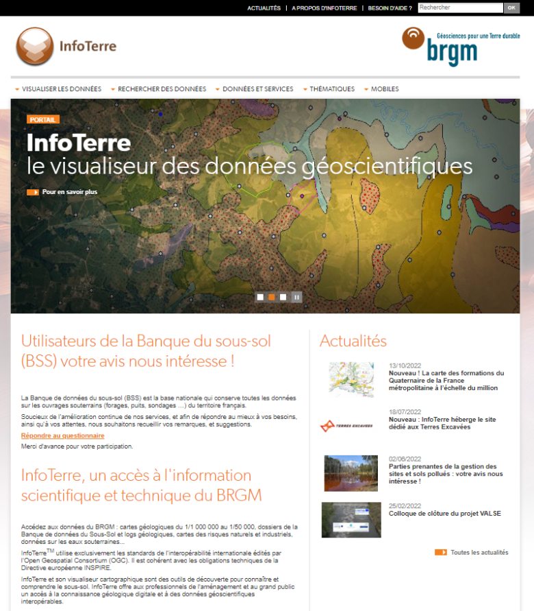 Page d'accueil du site Info Terre