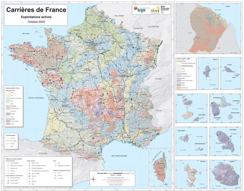 Carte Carrières de France - Exploitations actives (2025).